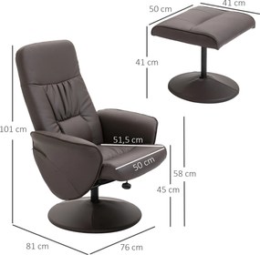 HOMCOM Zestaw foteli 2 częściowy, fotel z podnóżkiem, fotel relaksacyjny z podnóżkiem, regulowane wysokości, nachylane oparcie, brązowy