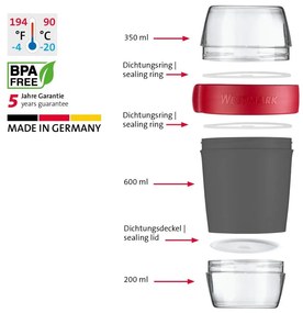 Westmark Trzyczęściowy pojemnik na żywność, 1150 ml, antracytowy