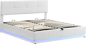 Łóżko z tapicerowanym stelażem 180x200 cm z oświetleniem LED - z ekoskóry - Białe