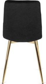 Zestaw Stół Okrągły TINGA 100 cm Szary Marmur/Złoty i 4 Krzesła Tapicerowane YORK Czarne Glamour