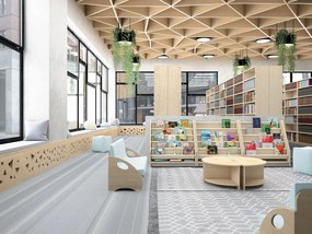 Regał szkolny z półkami z tkaniny - biblioteczka Jaś