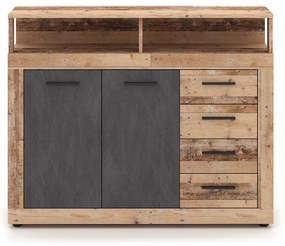 Komoda Dwudrzwiowa z Szufladami BLAGO MIDI A 119,6 cm Surowy Dąb/Czarny Loft