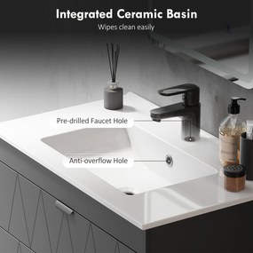 HOMCOM Szafka pod umywalkę Wisząca szafka z ceramiczną umywalką, Szuflady Soft-Close, Czarna
