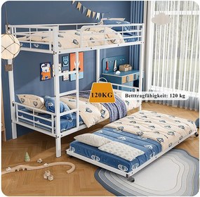 Łóżko piętrowe 90x200 cm i 90x190 cm - metalowe - białe - materac nie jest wliczony w cenę