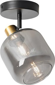 Designerski plafon z reflektorami czarny ze złotem i przydymionym szkłem - Zuzanna