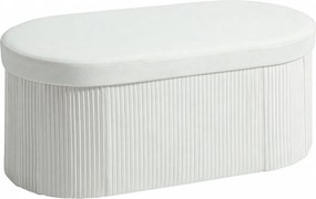 HOMCOM Ławka ze schowkiem, składana pufa tapicerowana z efektem aksamitu do salonu 76 x 38 x 35 cm krem | Aosom PL