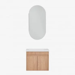 Zestaw Wiszących Mebli Łazienkowych Zintegrowany Z Umywalką Narek Popielaty Brąz & Owalny Ze Schowkiem 45x90 Cm Abner & Bez - Sklum