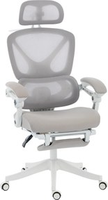 HOMCOM Fotel biurowy, ergonomiczne krzesło biurowe z podnóżkiem, funkcją kołysania, podłokietnikami, siatka, szary | Aosom PL