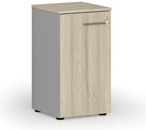 Szafa biurowa niska z drzwiami PRIMO GRAY, 400 x 420 x 740 mm, szary/dąb naturalny