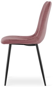 Różowe krzesło do kuchni LAVA aksamitne z czarnymi nogami