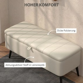 HOMCOM Ławka z miejscem do przechowywania, tapicerowana w lnianym stylu, skrzynia siedziskowa z metalowymi nogami 102 x 40 x 44 cm, kremowobiały | Aosom PL