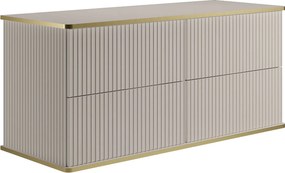 Wisząca szafka podumywalkowa prążkowana i złotą obwódką - Beżowa - 120 cm - KELIZA