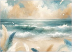 Obraz na szkle – Malowana plaża w delikatnych kolorach (70x50 cm)