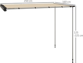 Outsunny Markiza boczna samochodowa, regulowana wysokość, 160 x 250 x 125-225 cm, Khaki