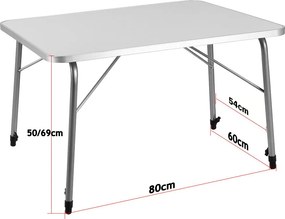 Składany stół kempingowy FOKA, 80x54x51-70cm, biała Casaria