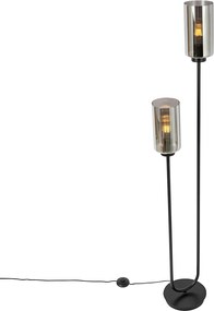 Inteligentna lampa podłogowa czarna z przydymionym szkłem, 2-źródłowa, z 2 Wifi ST64 - Laura