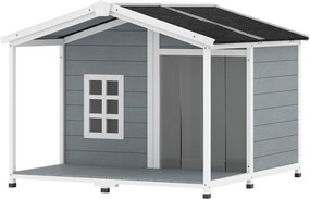 PawHut Buda dla psa wodoodporna z drewna, podwyższona podstawa, dach bitumiczny, taras, dla średnich psów 103x107x83,5 cm, szara | Aosom PL