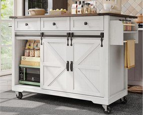 Wyspa kuchenna - z wysuwanym blatem - 2 drzwi przesuwne z półkami i 3 szufladami - Beżowy