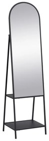 Lustro stojące z 2 półkami - Metal - szer. 46 x gł. 41 x wys. 172 cm - Czarny - LIVIO