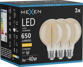 Mexen Vintis 3x żarówka filament spirala LED E27, G80, 8W, Ciepła - 2700K, 650 lm, amber - L165-E27-0827-50x03