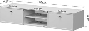 Szafka RTV wisząca Lorini 150 cm z szufladami - kaszmir / złote uchwyty T-bar