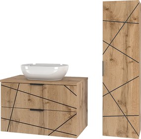 Zestaw Łazienkowy 80cm Szafka z Blatem Umywalka Słupek Dąb Wotan Wood