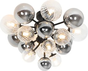 Plafon art deco czarny z przydymionym i czystym szkłem 10-świateł - Bonnie