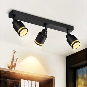 NETTLIFE Nowoczesna czarna lampa sufitowa: 3 regulowane metalowe punkty sufitowe, lampa sufitowa GU10, do sypialni, jadalni, bez żarówki