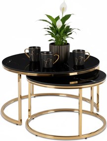 Zestaw ceramicznych stolików Milano 80 cm i 60 cm, czarny marmur/złoty