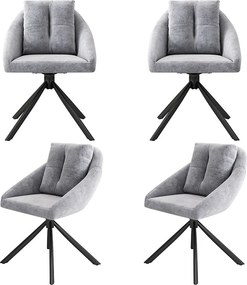 Zestaw 4 krzeseł do jadalni z aksamitu - 79 x 51,5 x 51,5 cm - Eleganckie i wygodne obrotowe - z poduszkami - Szare