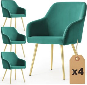 4x Welurowe krzesło tapicerowane gładkie Butelkowa Zieleń ESTELLE Złote nogi