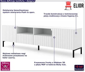 Biała lamelowa szafka pod TV z szufladami - Isadora 4X