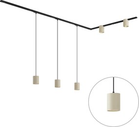 Nowoczesny system szynowy czarny z 3 lampami wiszącymi i 2 reflektorami beżowymi 1-fazowy - Iconic Holt Rondoo Up