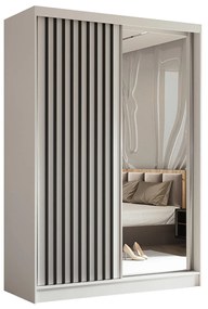 Szafa przesuwna - Lameo z lustrem 150 cm, biały mat | lamele czarny mat