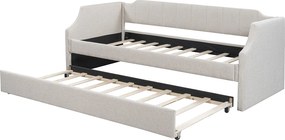 Łóżko piętrowe 90x190/200cm z tkaniny lnianej - z stelażem na listwach - Beżowe