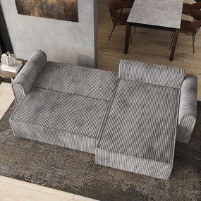 Masseno Narożnik VALTINO z funkcją spania i pojemnikiem na pościel Narozniki L, Rozkładana sofa - Jasnoszary, TILIA 86