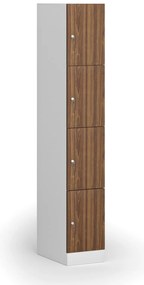 Szafka skrytkowa, 4 schowki, 1850 x 300 x 500 mm, demontaż, zamek cylindryczny, drzwi laminowane, orzech