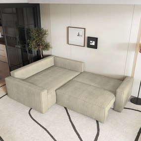 Masseno Narożnik ERONIS z funkcją spania i pojemnikiem na pościel Narozniki L, Rozkładana sofa - Kremowy, POSO 100