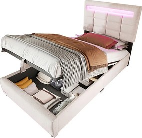 Łóżko tapicerowane 90x200cm - z oświetleniem LED - len - szare (bez materaca)