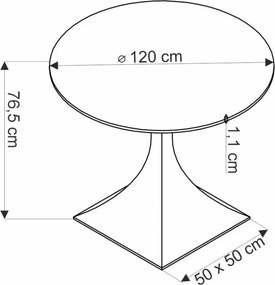Okrągły stół Vitorio 120 cm z blatem ze spieku w kolorze czarnego marmuru z czarną metalową nogą nowoczesny do salonu