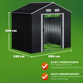 Domek narzędziowy XL, 196x132x188cm, antracyt Gardebruk