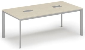 Stół konferencyjny PRIMO INVITATION, 200x100 cm, brzoza + 2x port blatowy TYP III, srebrny