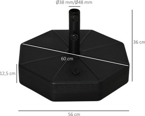 Outsunny Podstawa do Parasola Napełniana Wodą lub Piaskiem do 40kg Stabilna i Wytrzymała Czarna Ø60x36H cm Idealna do Ogrodu | Aosom PL