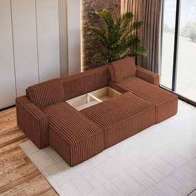 Masseno Narożnik PESANO z funkcją spania i pojemnikiem na pościel Narozniki U, Rozkładana sofa - Brązowy, TILIA 52
