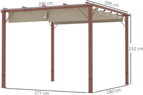 Outsunny Garten-Pergola 3 x 3 m, Regulowane Zadaszenie Tarasu, Rama z Aluminium, Ochrona przed Słońcem UPF30+, Drewno Naturalne
