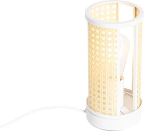 Orientalna lampa stołowa biała z rattanu 12 cm - Akira