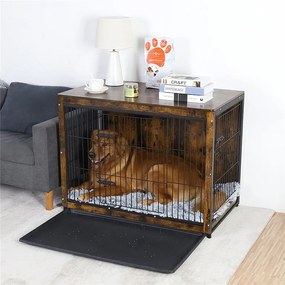 Klatka dla psa drewniana industrialna, duża klatka dla psa, koty, króliki, meble industrialne do użytku wewnątrz, 97 x 59 x 75 cm