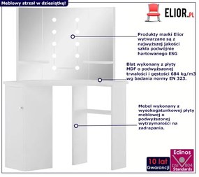 Biała narożna toaletka podświetlana z lustrem led Lidan