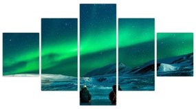 Obraz ludzi w pobliżu zorzy polarnej (125x70 cm)