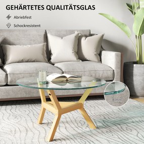HOMCOM Okrągły stolik pomocniczy z hartowanego szkła z regulowanymi podkładkami pod nogi i stelażem ze stali, do salonu, sypialni